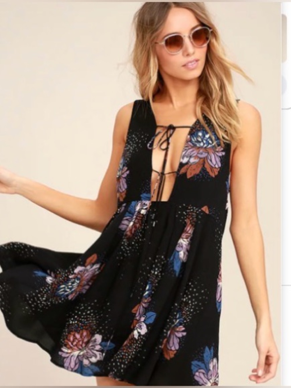Free People Lovely Day Black Floral Print Dress